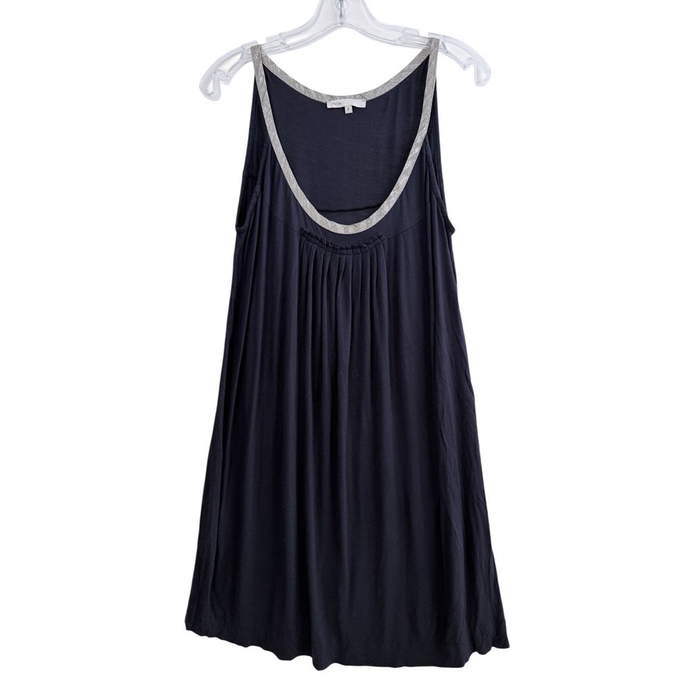 Maje Navy Blue Knit Mini Dress Womens Sz 2 Metallic Babydoll Flowy